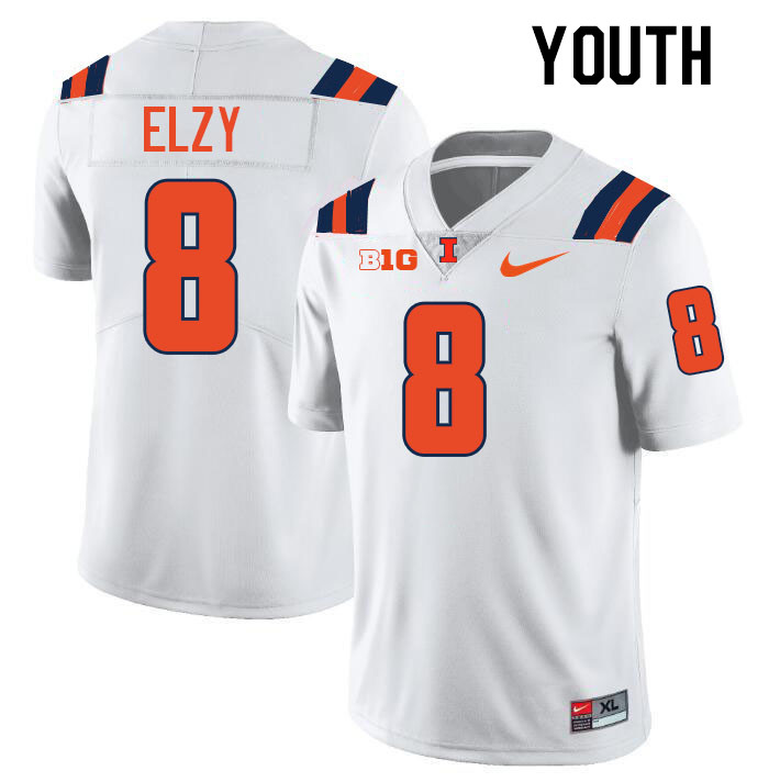 Youth #8 Malik Elzy Illinois Fighting Illini College Football Jerseys Stitched-White